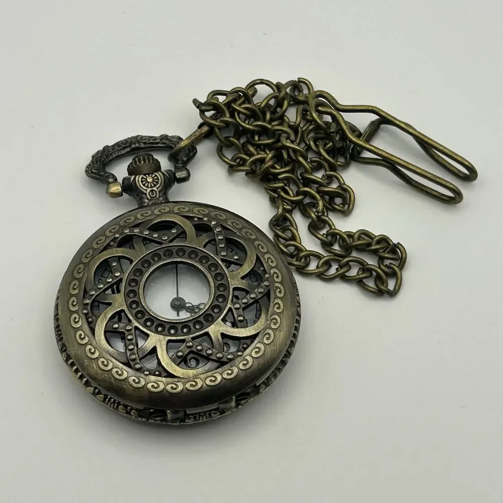Decree Antiqued Bronze Finish Filigree Style Cover Pocket Quartz Watch